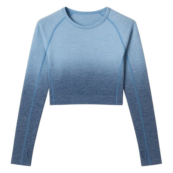PINK VICTORIA'S SECRET Seamless Long Sleeve Blue Ombré Cropped Athletic Top - Picture 1 of 5